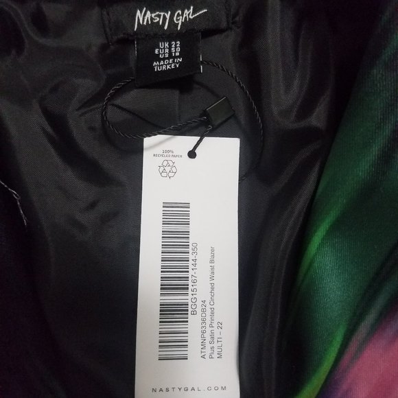 Nasty Gal Blazer Satin Printed Cinched Waist (US 18) NWT - Picture 5 of 6